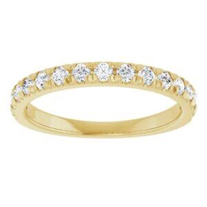 14K Yellow Gold 2mm Round French-Set Anniversary Band Set w Lab Diamonds 5.25